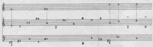 Excerpt from score of Feldman's Piano (three hands)