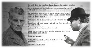 Photo of Beckett and Feldman with text of Neither