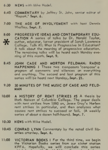 WBAI program guide listings from 5 Sep 1966, including first Radio Happening